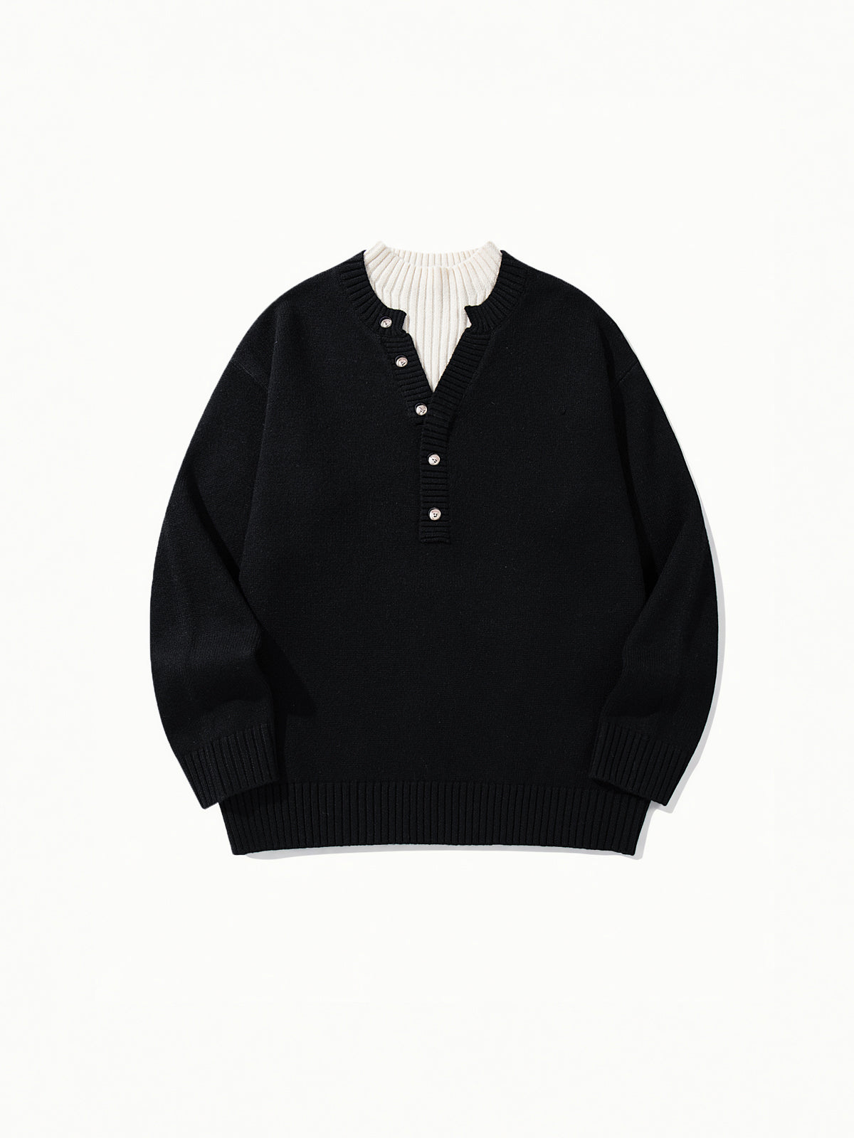 OYL-Lab Mock‑Layer Henley Knit Sweater