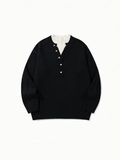 OYL-Lab Mock‑Layer Henley Knit Sweater