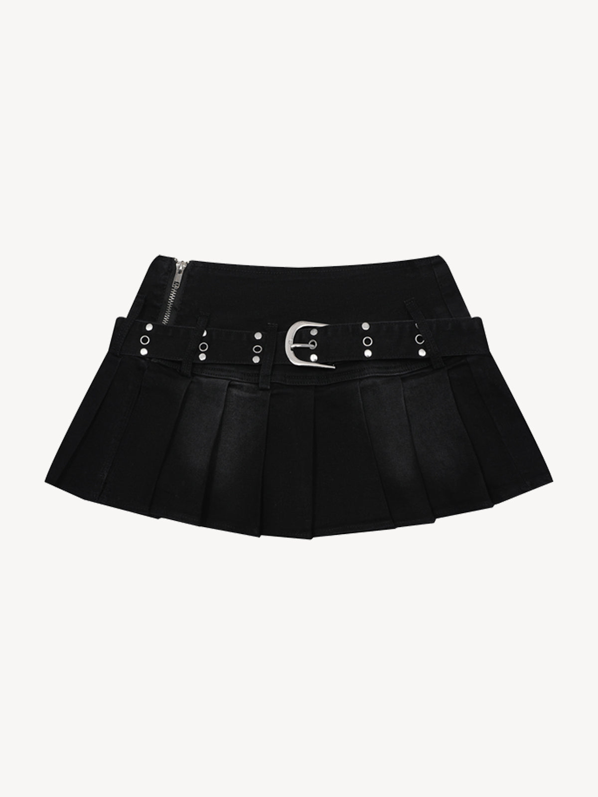 OYL-Lab Women's Vintage Wash Denim Pleated Mini Skirt