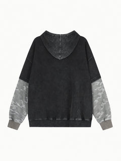 OYL‑Lab Acid‑Washed Camo Spliced Embroidered Zip‑Up Hoodie