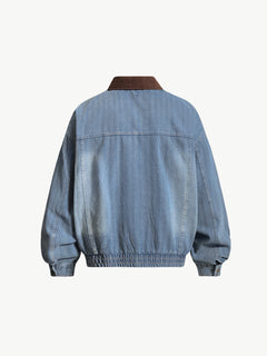 OYL-Lab Retro Corduroy Cute Puppy Embroidered Denim Jacket