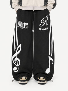 OYL-Lab Musical Print Curved Balloon‑Leg Sweatpants