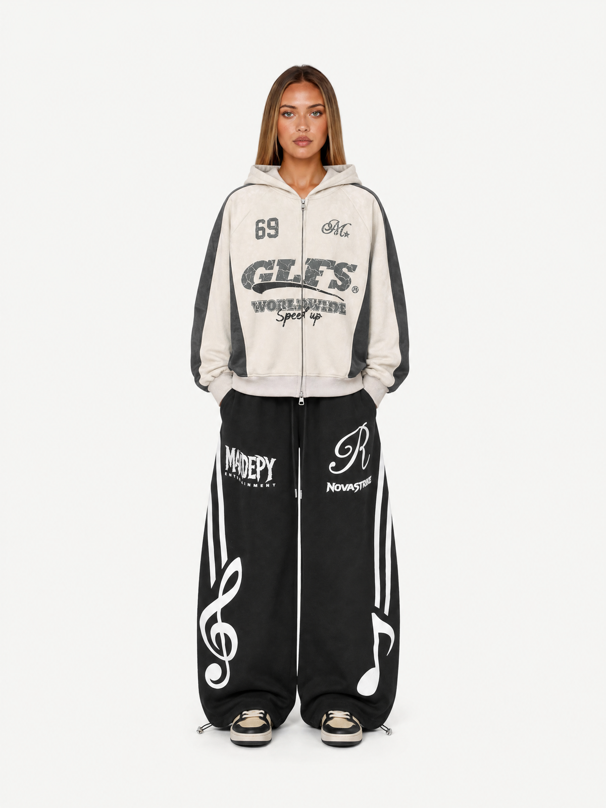 OYL-Lab Musical Print Curved Balloon‑Leg Sweatpants