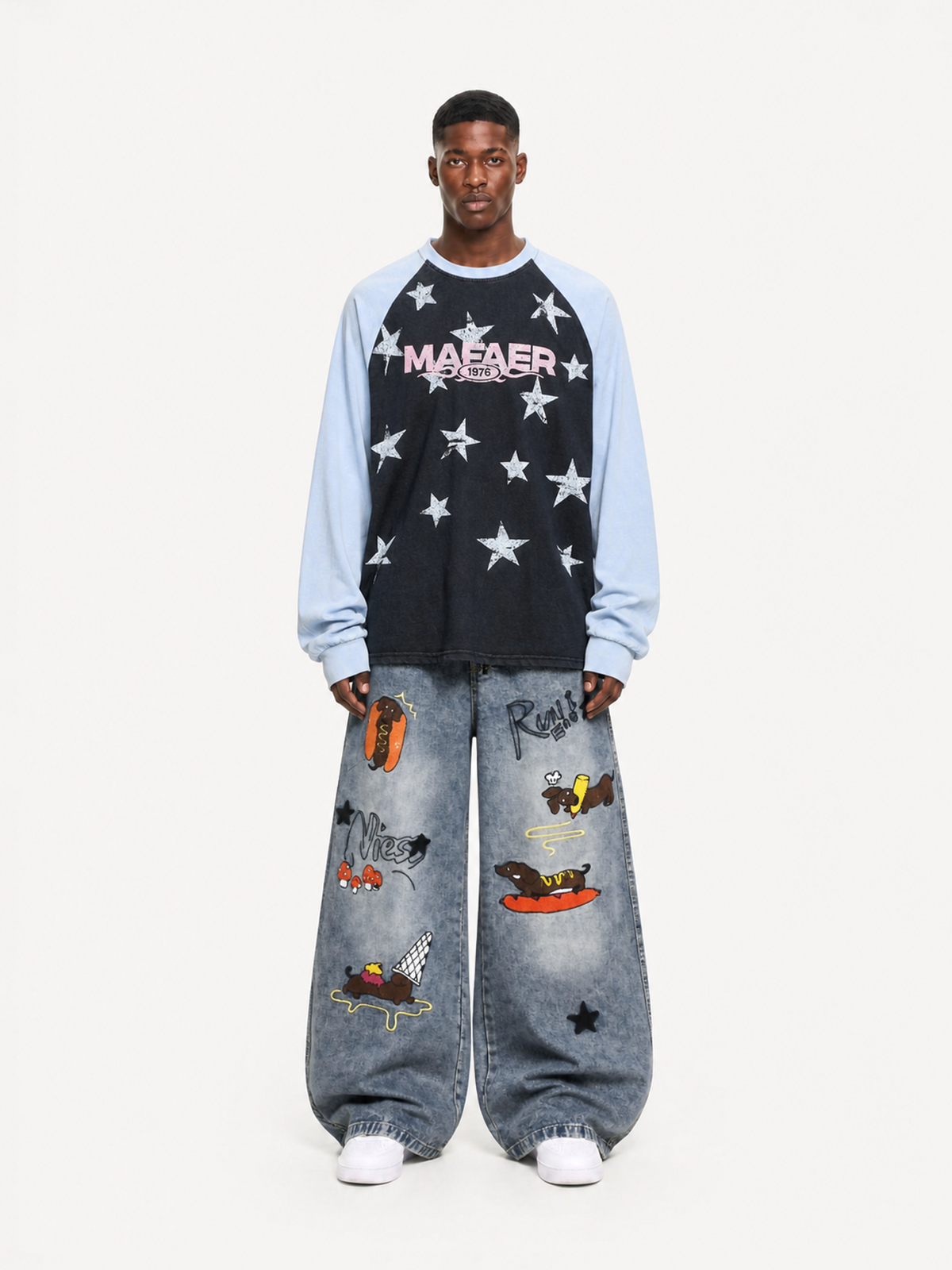 OYL-Lab Vintage Washed Star Print Raglan Sweatshirt