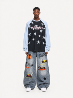 OYL-Lab Vintage Washed Star Print Raglan Sweatshirt