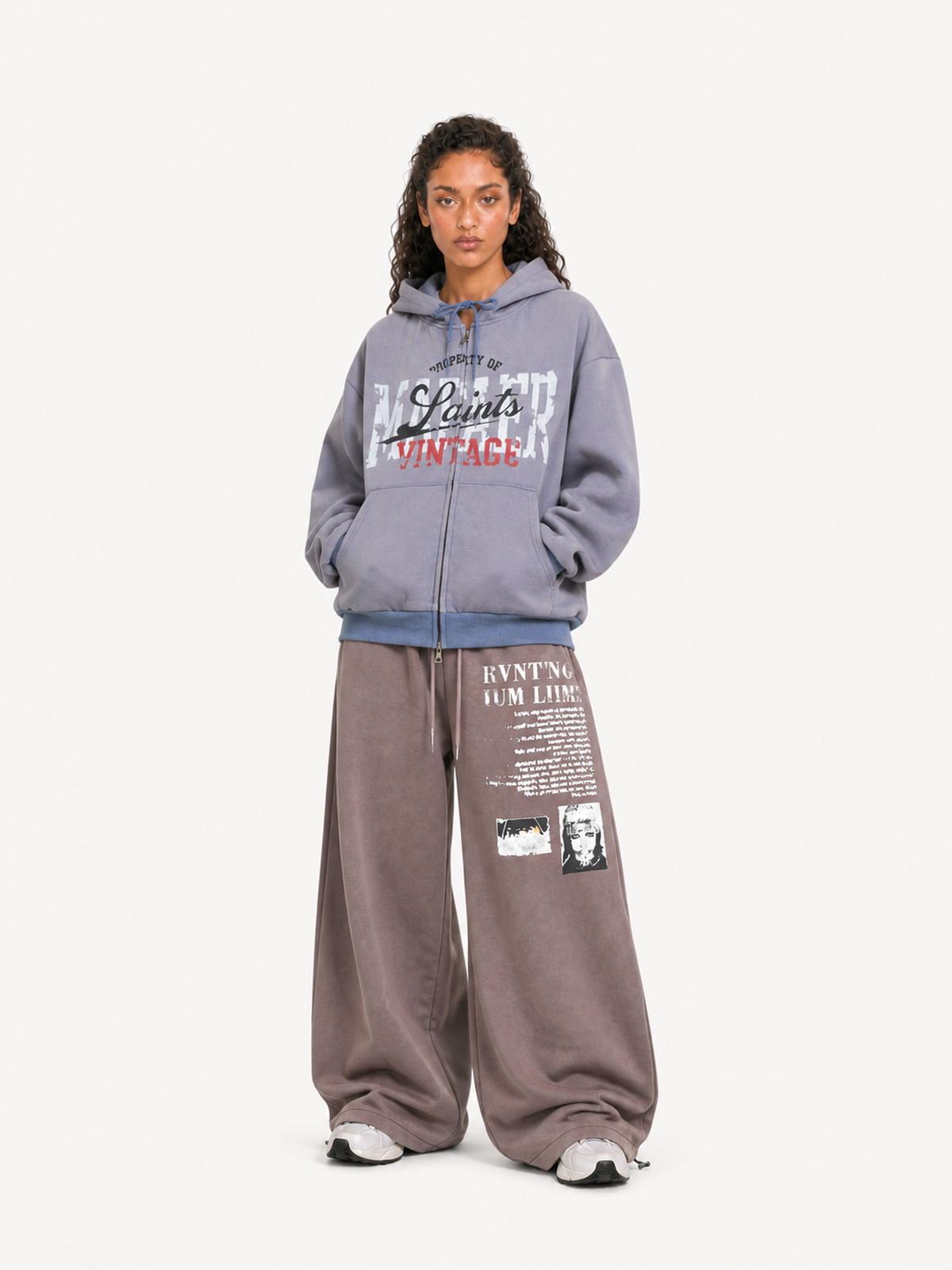 OYL-Lab Vintage Distressed Graphic Zip Up Hoodie