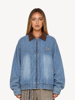 OYL-Lab Retro Corduroy Cute Puppy Embroidered Denim Jacket