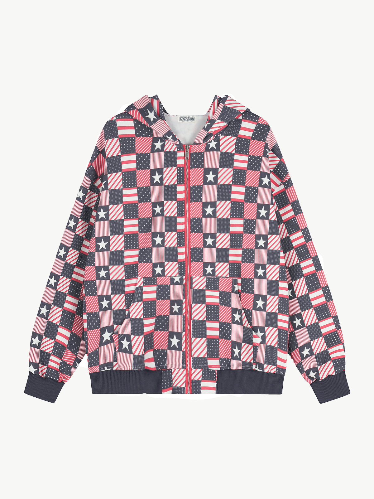 OYL‑Lab American Flag Checkerboard Full-Zip Hoodie