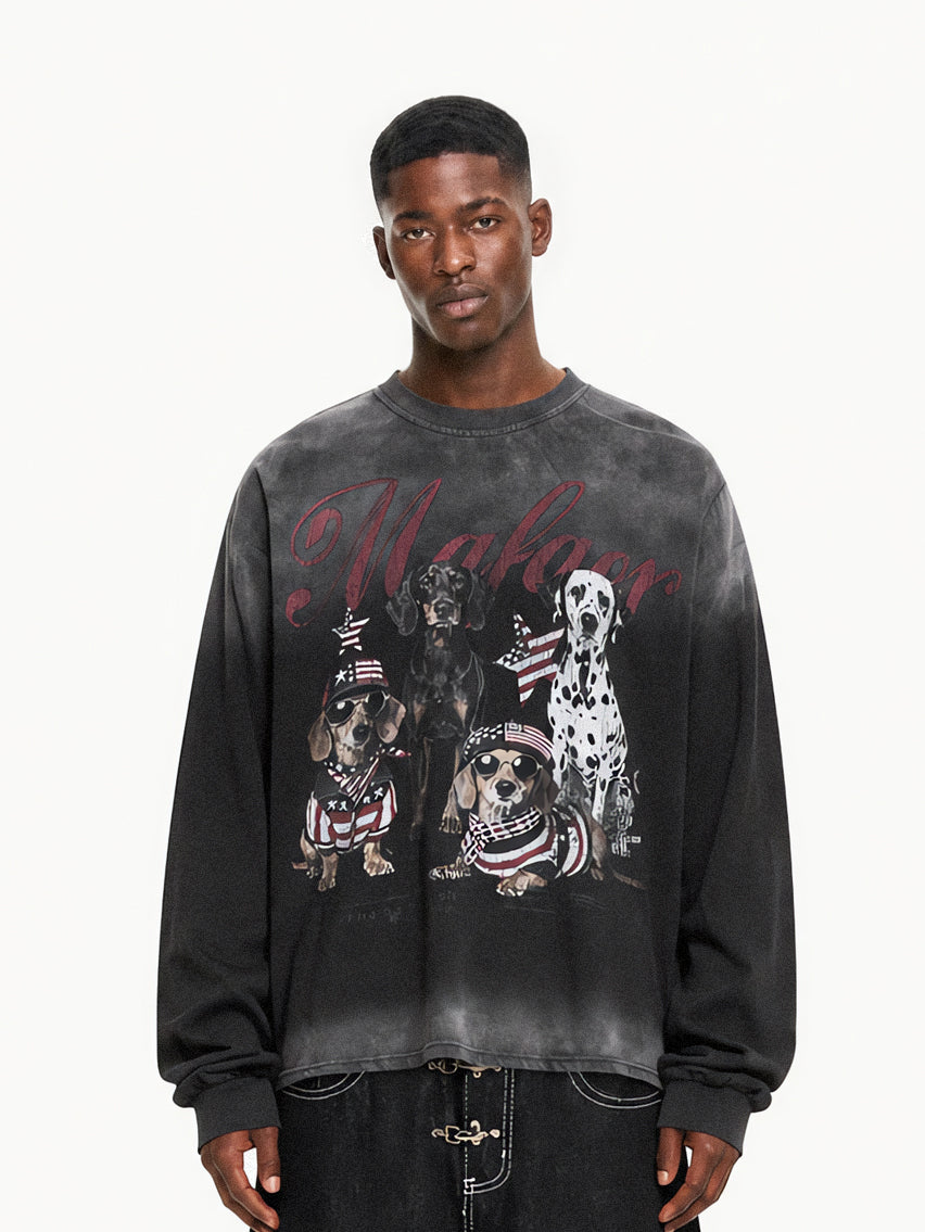 OYL‑Lab Retro Puppy Print Faded Gradient Sweatshirt
