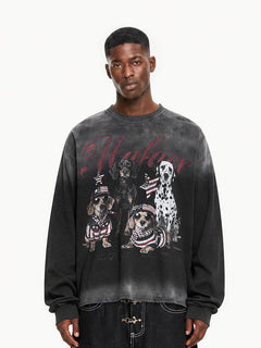 OYL‑Lab Retro Puppy Print Faded Gradient Sweatshirt