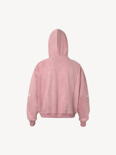 OYL‑Lab Raw-Edge Applique Faux Suede Zip Up Hoodie