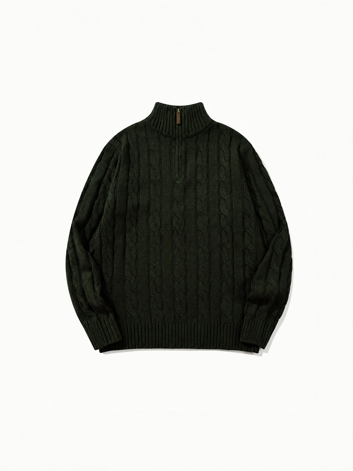 OYL-Lab Quarter Zip Cable Knit Mock‑Neck Sweater