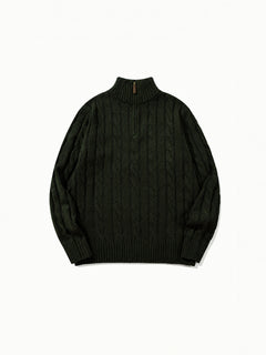 OYL-Lab Quarter Zip Cable Knit Mock‑Neck Sweater