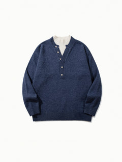OYL-Lab Mock‑Layer Henley Knit Sweater