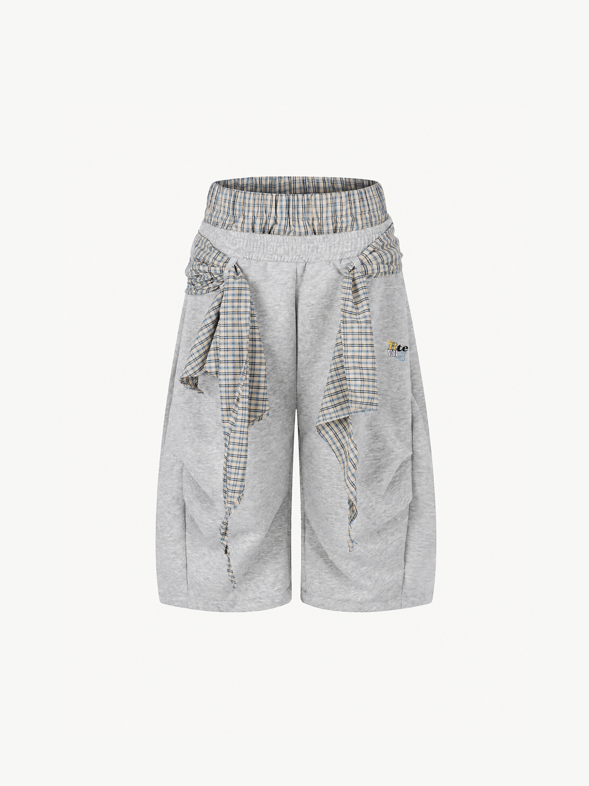 OYL-Lab Layered Plaid Wrap Sweat Shorts