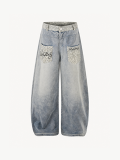 OYL-Lab Leopard Patch Pocket Baggy Balloon Jeans
