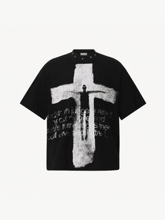 OYL-Lab Stud Collar Cross Figure  Waffle Tee