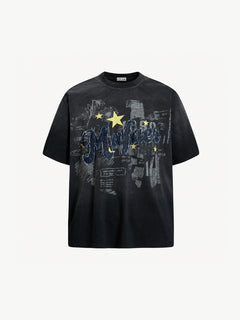 OYL-Lab Frayed Denim Patch Embroidery Tee