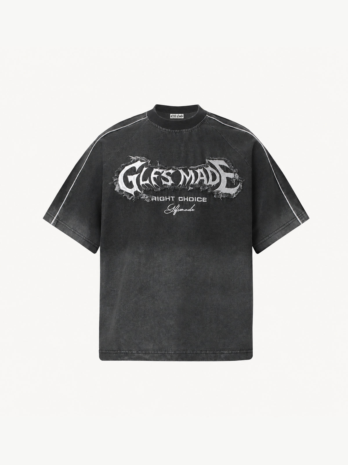 OYL-Lab Frayed Patch Embroidery Acid Wash Tee
