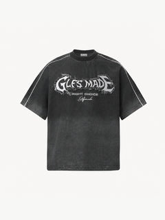 OYL-Lab Frayed Patch Embroidery Acid Wash Tee