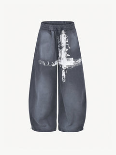 OYL-Lab Distressed Cross Print Baggy Pants