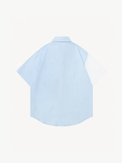 OYL-Lab Color Block Cat Embroidery  Short Sleeve Shirt