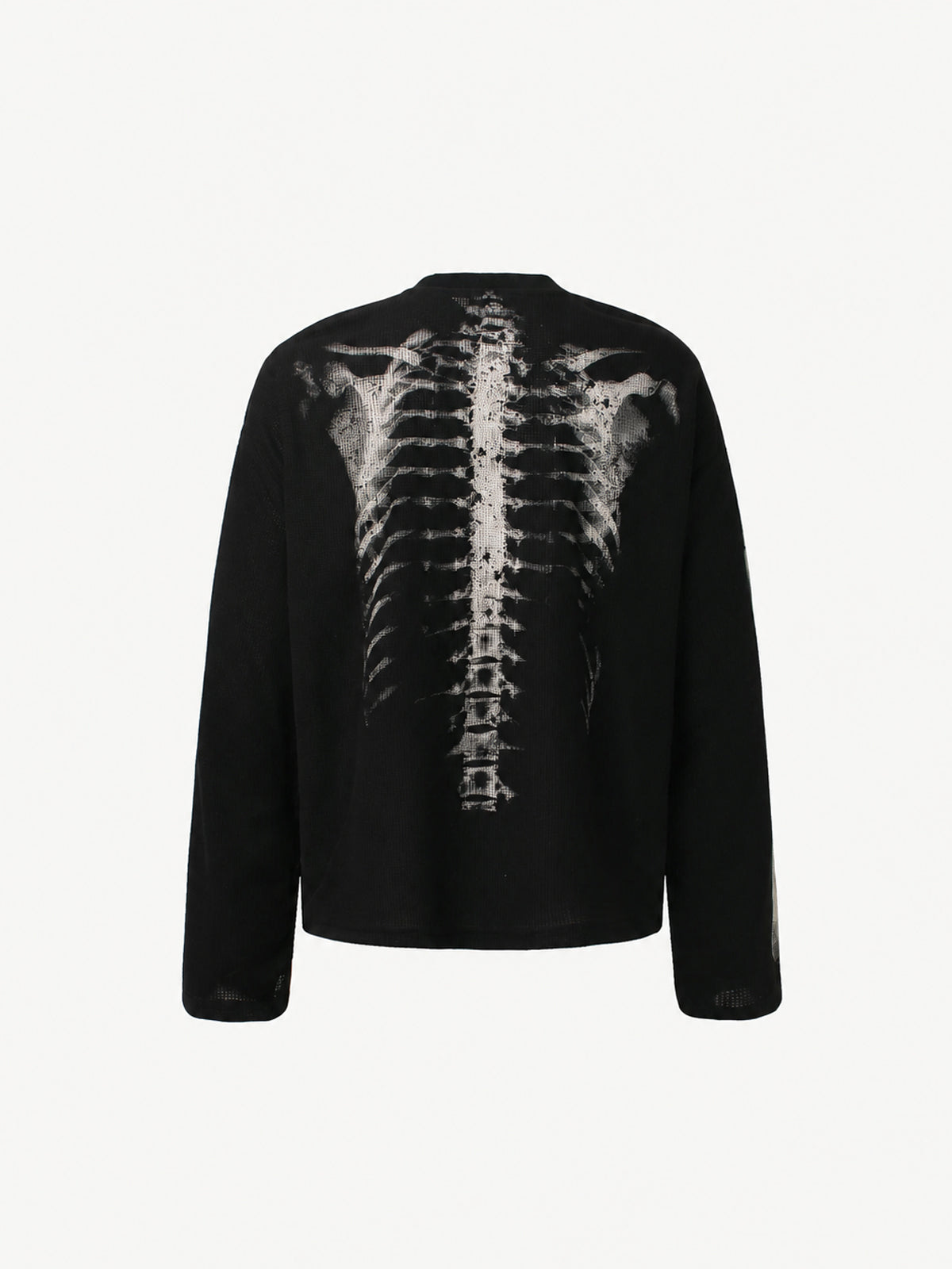 OYL-Lab Waffle Knit Skeleton Graphic Long Sleeve Tee