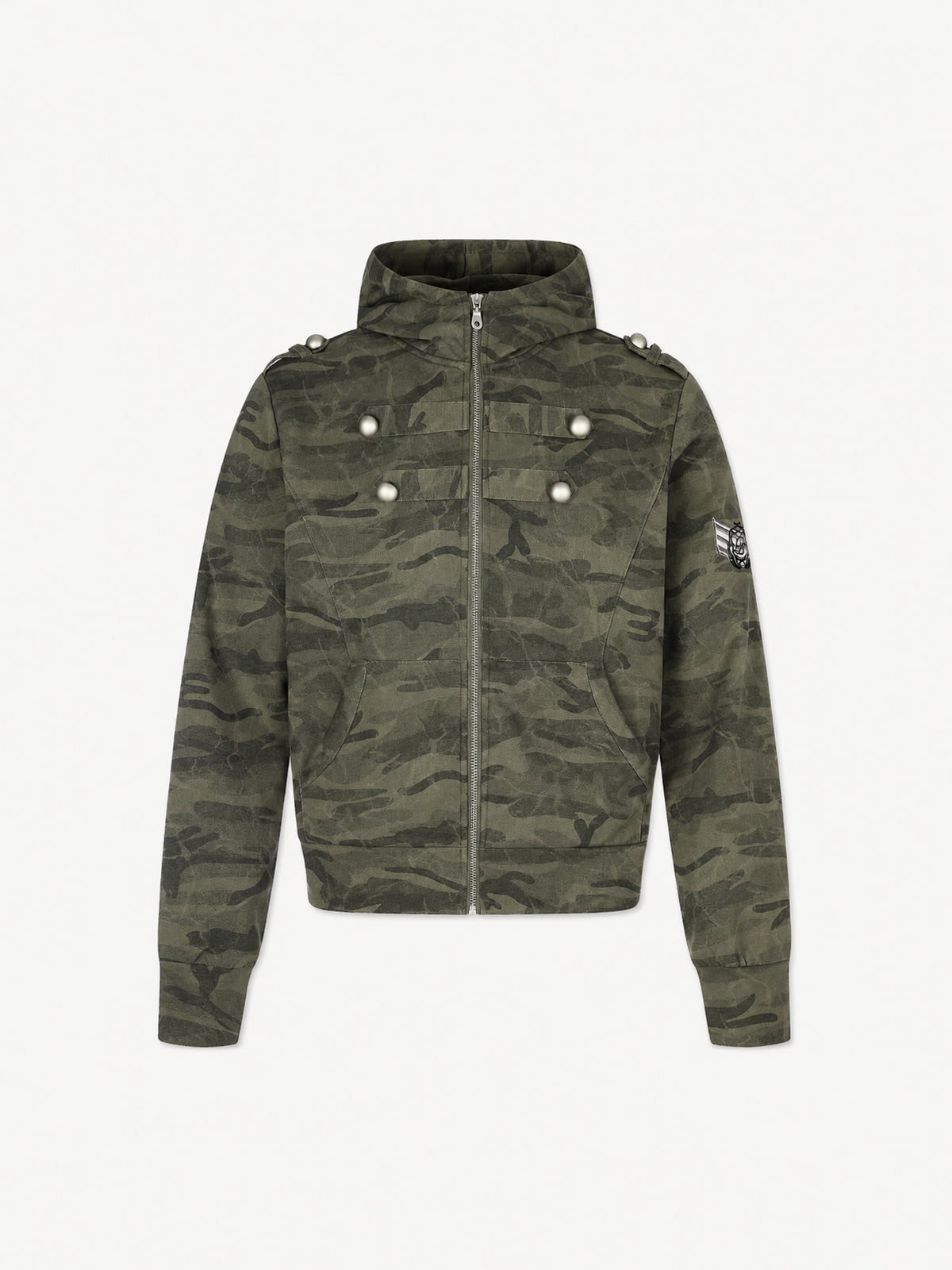 OYL-Lab Military Camo Epaulet Cropped Zip Hoodie