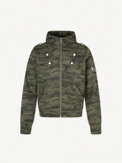 OYL-Lab Military Camo Epaulet Cropped Zip Hoodie