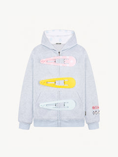 OYL-Lab 3D Hair Clip Decor Zip Up Hoodie