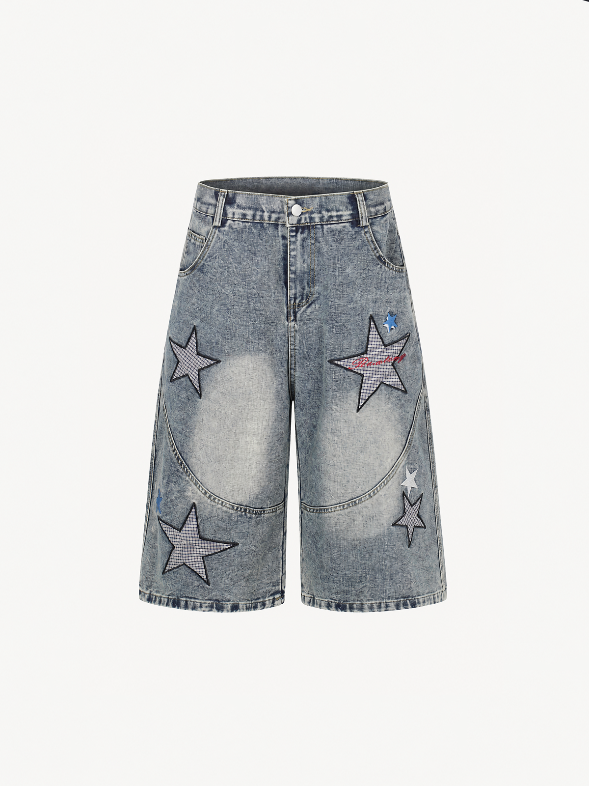 OYL-Lab Star Patch Washed Denim Jorts