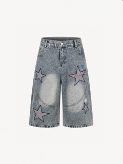OYL-Lab Star Patch Washed Denim Jorts