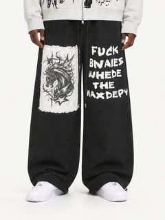 OYL-Lab Distressed Horse Patch Baggy Balloon-Leg Sweatpants