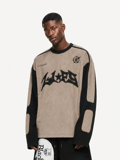 OYL-Lab Suede Patchwork Long Sleeve Tee