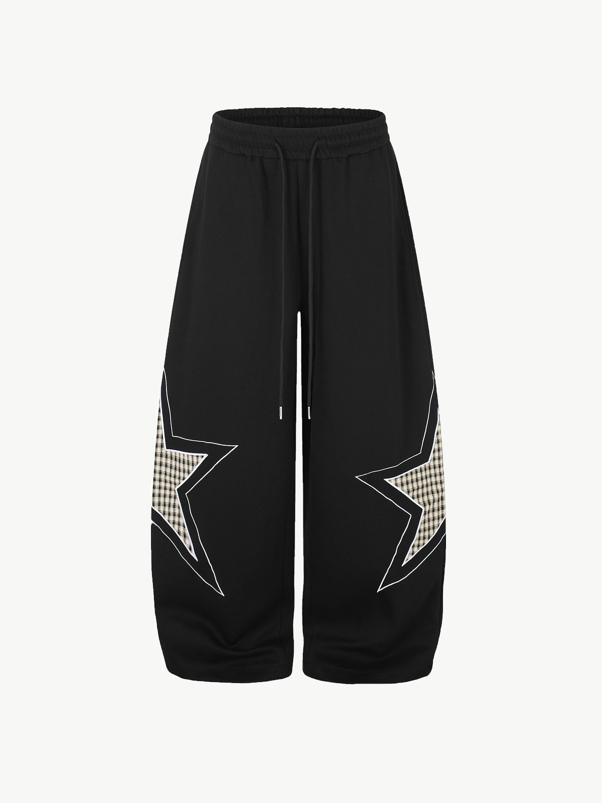 OYL-Lab Star Plaid Patchwork Embroidered Barrel Baggy Sweatpants