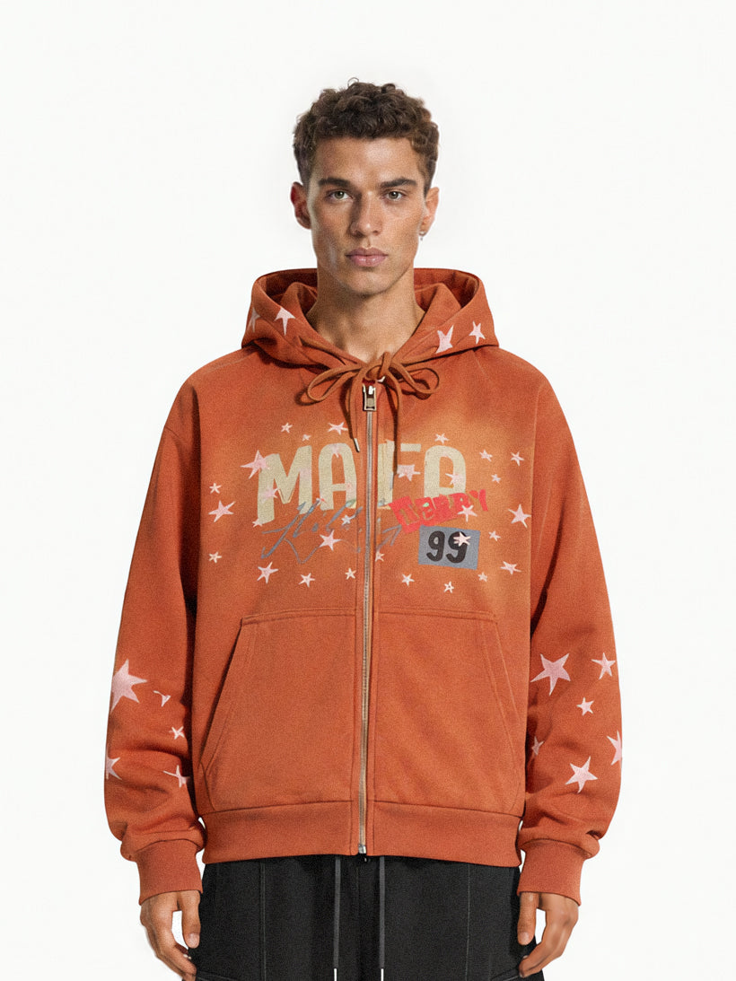 OYL‑Lab Vintage Star Print Zip‑Up Hoodie