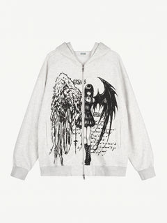 OYL‑Lab Angel Demon Girl Graphic Zip UP Hoodie