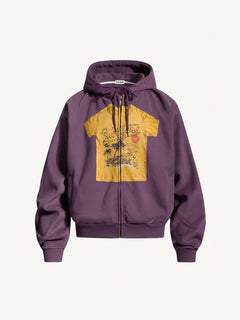 OYL‑Lab Vintage Fake Layer Zip Up Hoodie