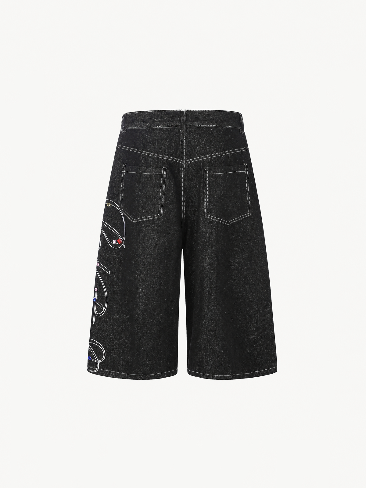 OYL-Lab Rhinestone Embroidered Jort Shorts