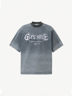 OYL-Lab Frayed Patch Embroidery Acid Wash Tee