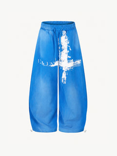 OYL-Lab Distressed Cross Print Baggy Pants