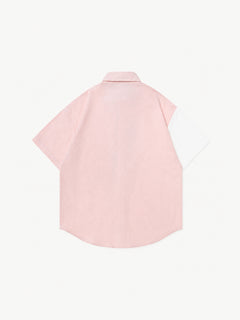 OYL-Lab Color Block Cat Embroidery  Short Sleeve Shirt