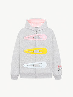 OYL-Lab 3D Hair Clip Decor Zip Up Hoodie