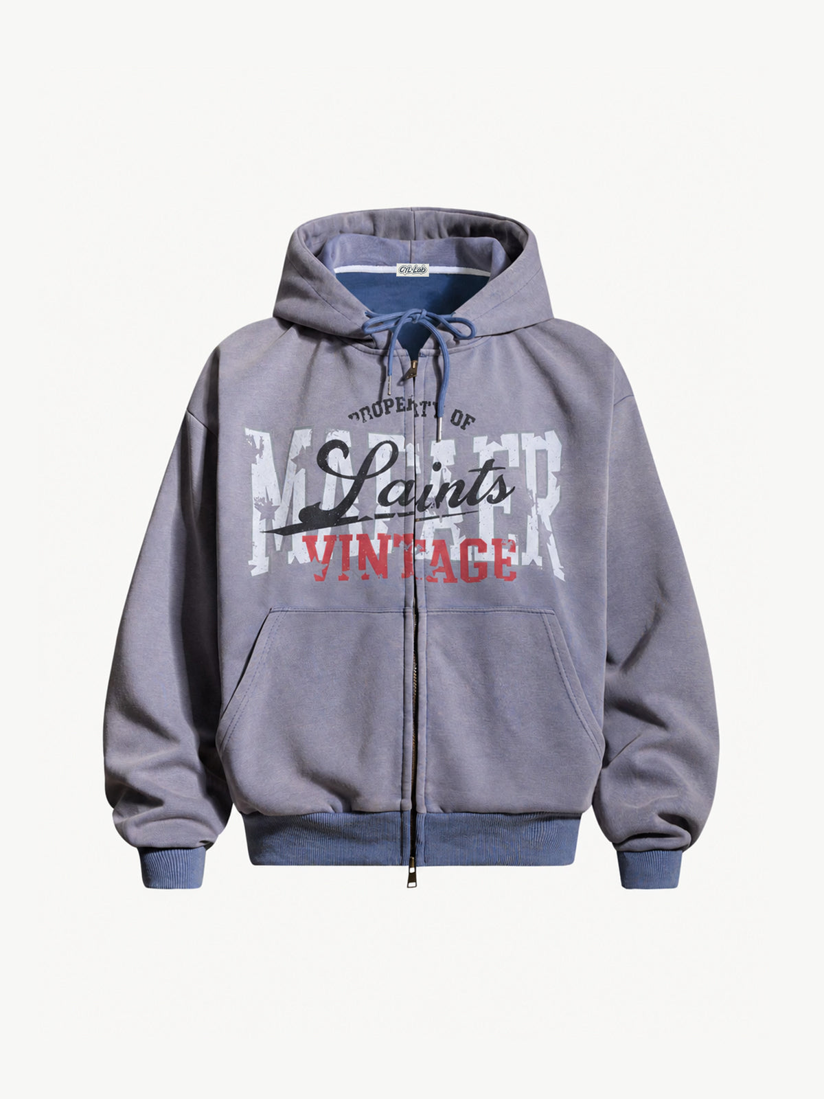 OYL-Lab Vintage Distressed Graphic Zip Up Hoodie