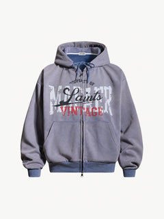 OYL-Lab Vintage Distressed Graphic Zip Up Hoodie