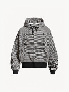 OYL-Lab Striped Military Embroidered Zip Up Cropped Hoodie