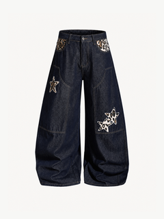 OYL-Lab Leopard Star Patch Baggy Jeans