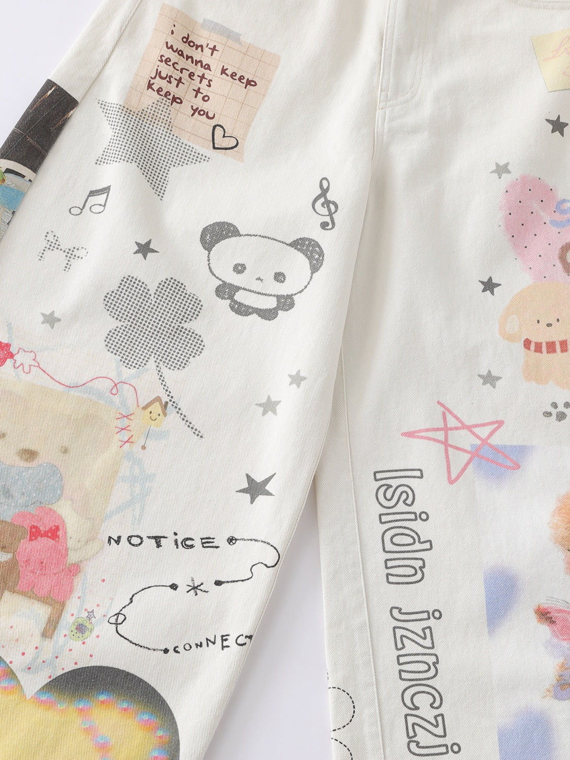 OYL-Lab Cartoon Teddy Bear Print Baggy Jeans