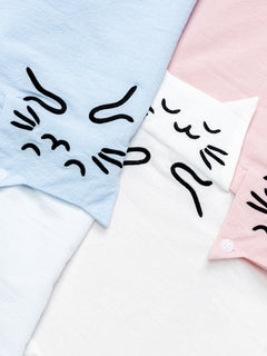 OYL-Lab Color Block Cat Embroidery  Short Sleeve Shirt