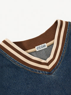 OYL-Lab Vintage Washed Denim V-Neck Sweatshirt